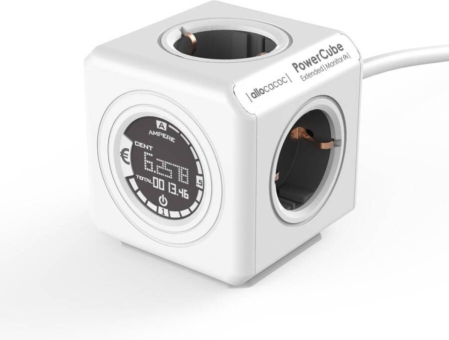 Allocacoc PowerCube Extended Monitor Stekkerdoos NL DE (Type F) Kabel Lengte 1.5 Wit