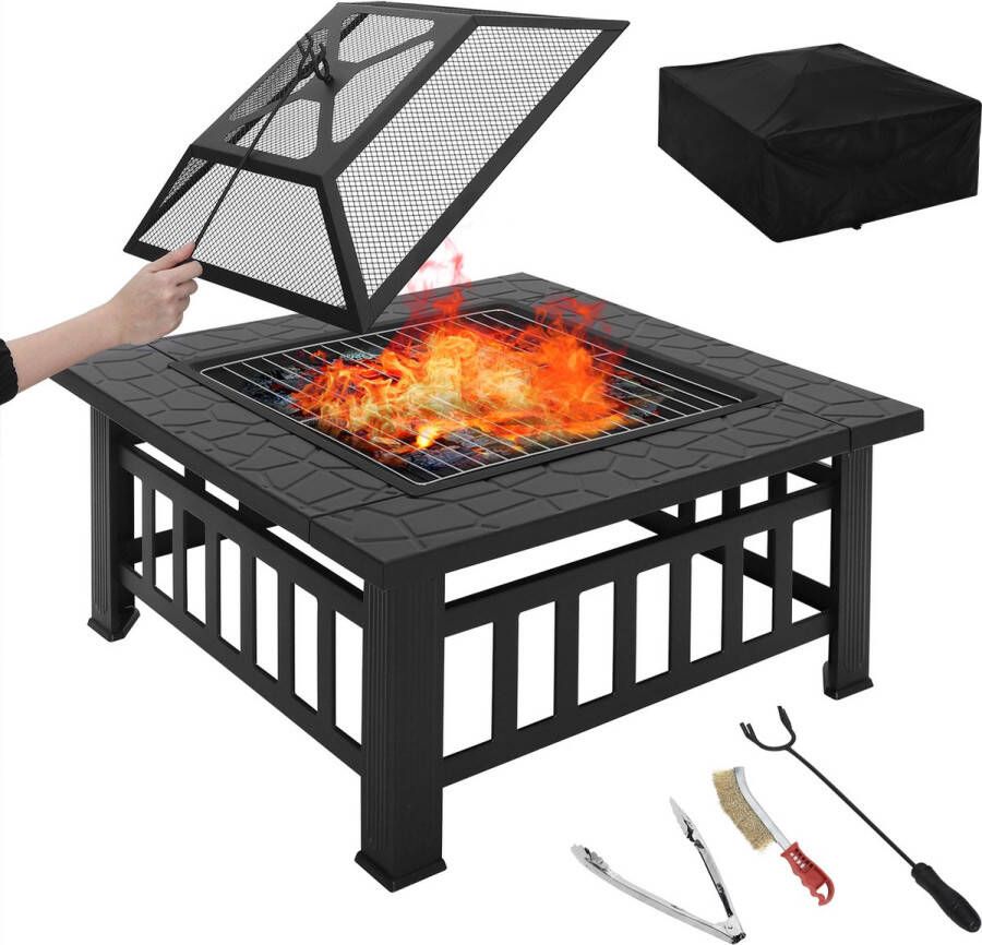 Allroundgoods Fire Kom Met Vonk Bescherming 81X81X45Cm Grill Rooster Vuurkorf Voor Tuin Patio Warmte cooling Bbq Winter Zomer Camping