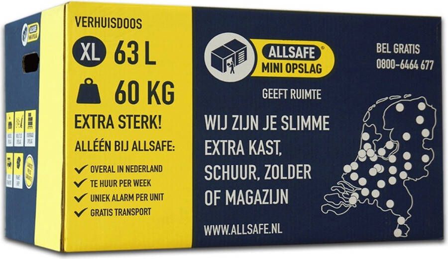 ALLSAFE Verhuisdoos professioneel 20 verhuisdozen 63 liter tot 60 kg Autolock bodem Extra groot en stevig