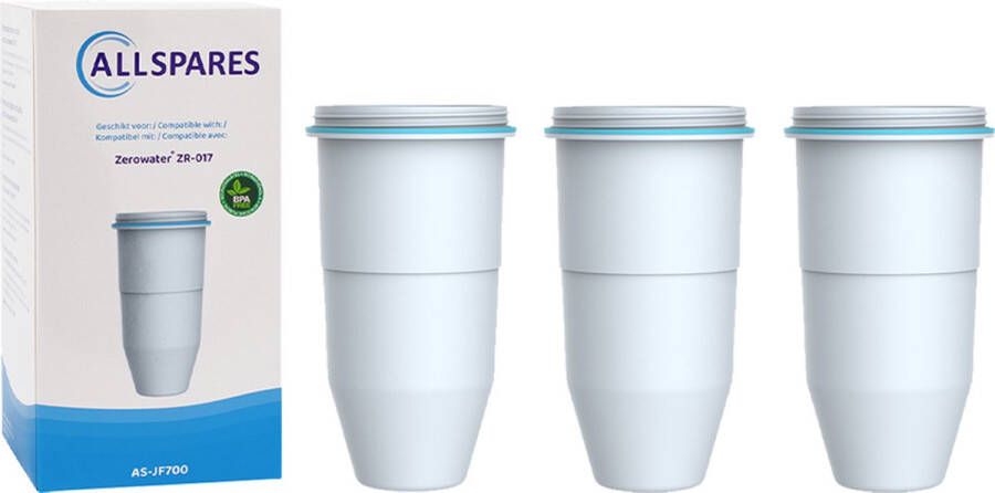 AllSpares Waterfilter (3x) geschikt voor alle Zerowater Waterkannen Vervangingsfilter voor o.a. ZW-5317 ZR-017