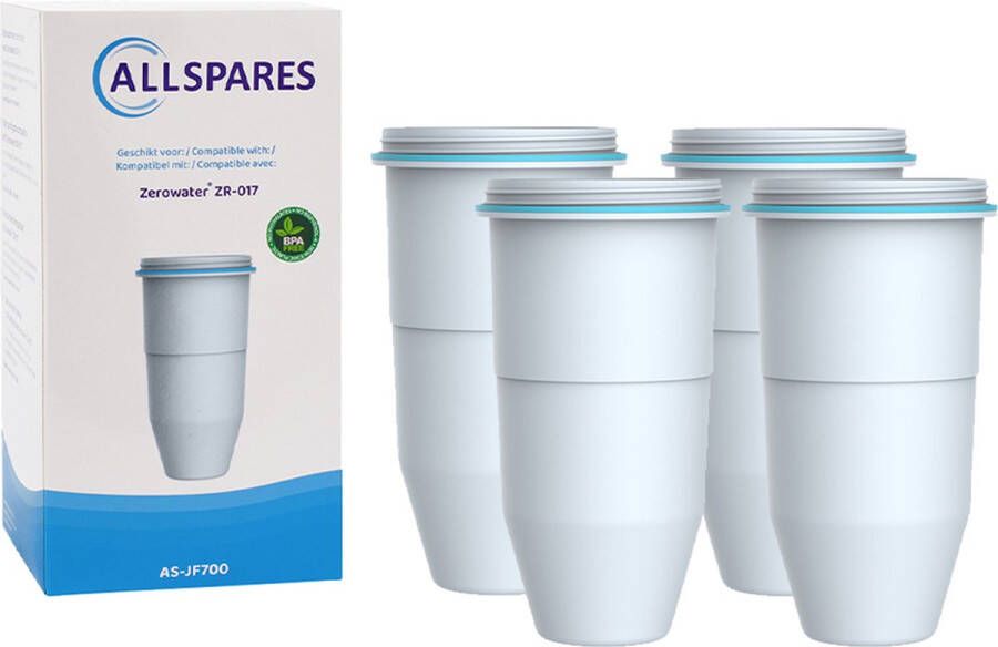 AllSpares Waterfilter (4x) geschikt voor alle Zerowater Waterkannen Vervangingsfilter voor o.a. ZW-5317 ZR-017