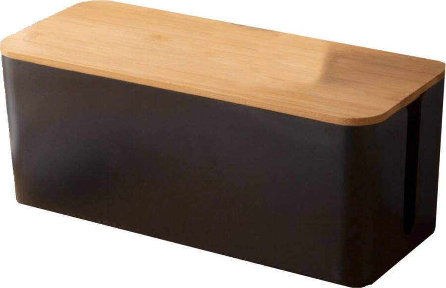 Allteq Kabelbox met houten deksel | Kabeldoos | Opbergbox stekkerdoos | Kabelbox voor snoeren wegwerken | Zwart | 40 5 cm |