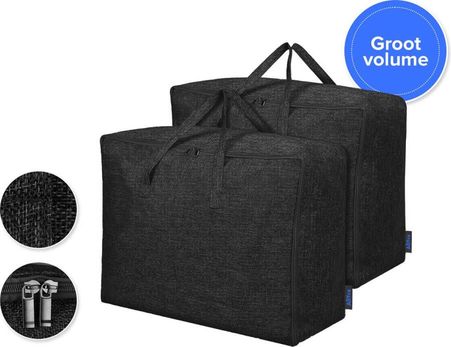 Allure Opbergtas xxl Opberghoes Kledingzak maat 70x50x30 Voor dekens kussens kleding dekbed Big Shopper Opberger Organiser Zwart