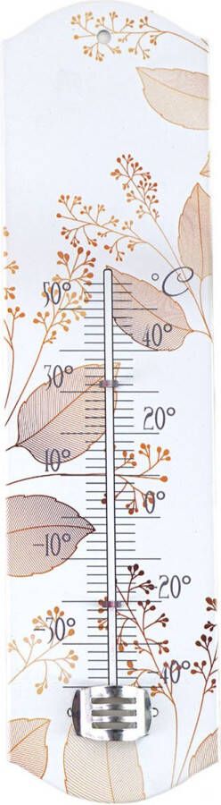 Merkloos Alma Garden Binnen buiten thermometer met lentebloemen print beige metaal 29 x 6.5 cm Buitenthermometers