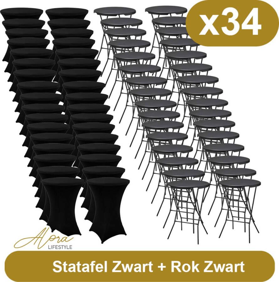 Alora 34x Zwarte Statafel + Zwarte Statafelrok x 34 – ø80 cm x 110 cm hoog