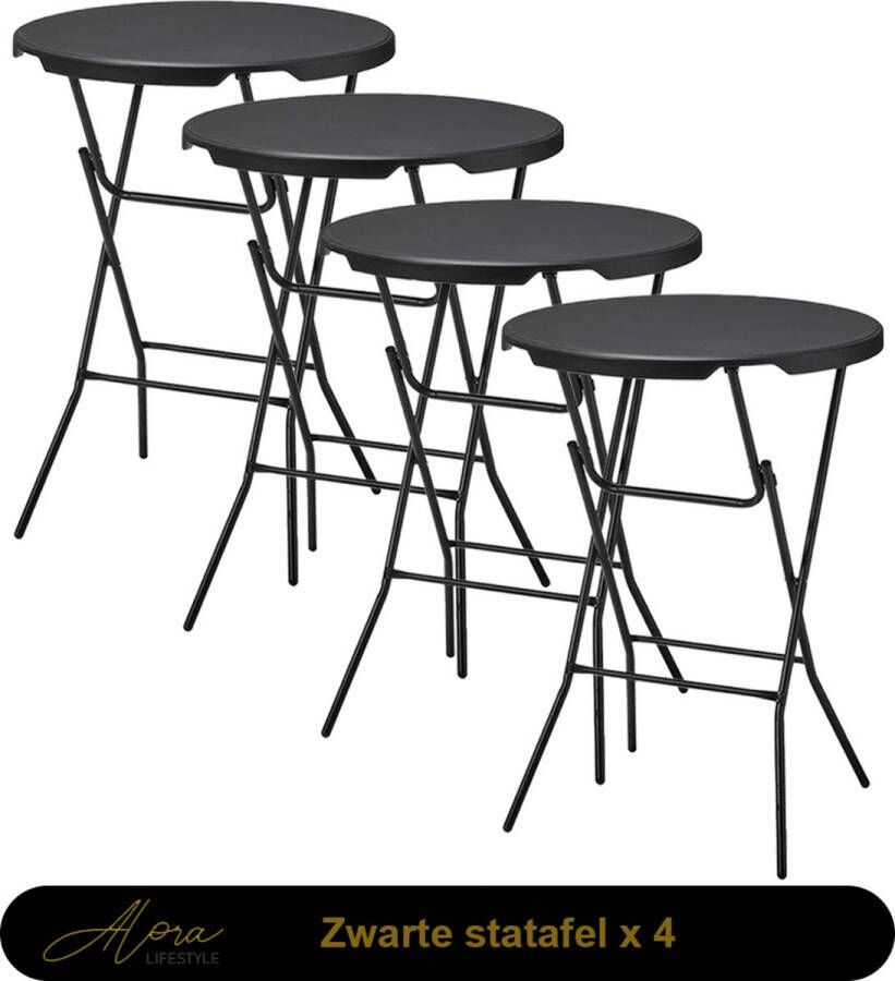 Alora 4x Zwarte Statafel – ø80 cm x 110 cm hoog – Cocktailtafel – Hoge staan tafel – Breed Blad