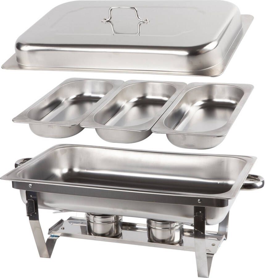 Kitchen Princess KitchenPrince Chafing Dish chrome 3 bakken voedsel verwamer voedsel warmhouden met deksel buffetwarmer roestvrij staal chrome warmhoudplaat bain maria warmhoudbakken