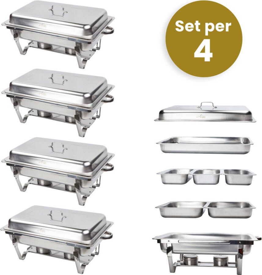 Alora Chafing Dish Chrome 6 bakken per 4 Voedsel Verwamer Voedsel Warmhouden met Deksel Buffetwarmer Roestvrij Staal Warmhoudplaat Bain Maria Warmhoudbakken Warmhoudschalen