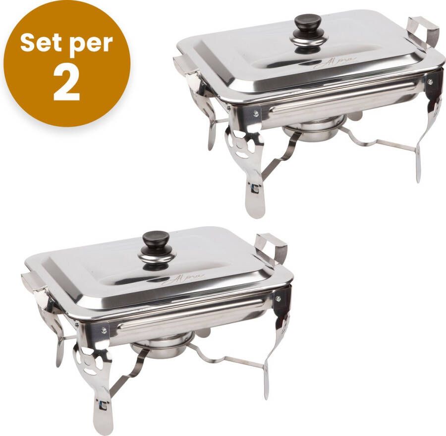 Alora Chafing Dish chrome Set van 2 voedsel verwamer voedsel warmhouden met deksel buffetwarmer roestvrij staal chrome warmhoudplaat bain maria warmhoudbakken 40 x 28 x 25cm Warmhoudschalen