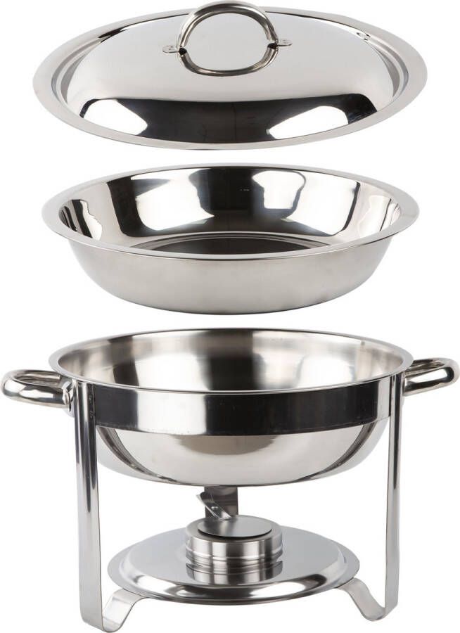 Alora Chafing Dish rond 4.5L geschikt voor soep buffet voedsel verwamer voedsel warmhouden met deksel buffetwarmer roestvrij staal chrome 4.5 liter inhoud warmhoudplaat bain maria warmhoudbakken Warmhoudschalen