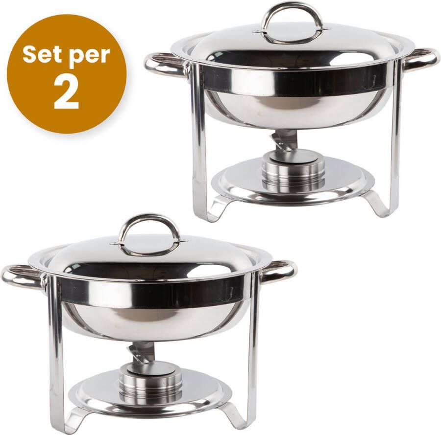 Alora chafing dish rond 4.5L per 2 geschikt voor soep buffet Set van 2 voedsel verwamer voedsel warmhouden met deksel buffetwarmer roestvrij staal 4.5 liter inhoud warmhoudplaat bain maria warmhoudbakken Warmhoudschalen