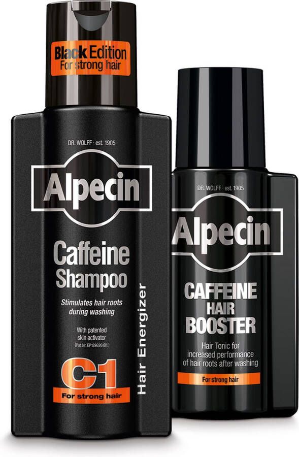 Alpecin Black shampoo and Hair Booster en Haar Tonic Set Voorkomt haaruitval en ondersteunt de haargroei Voor alle haar en hoofdhuid types