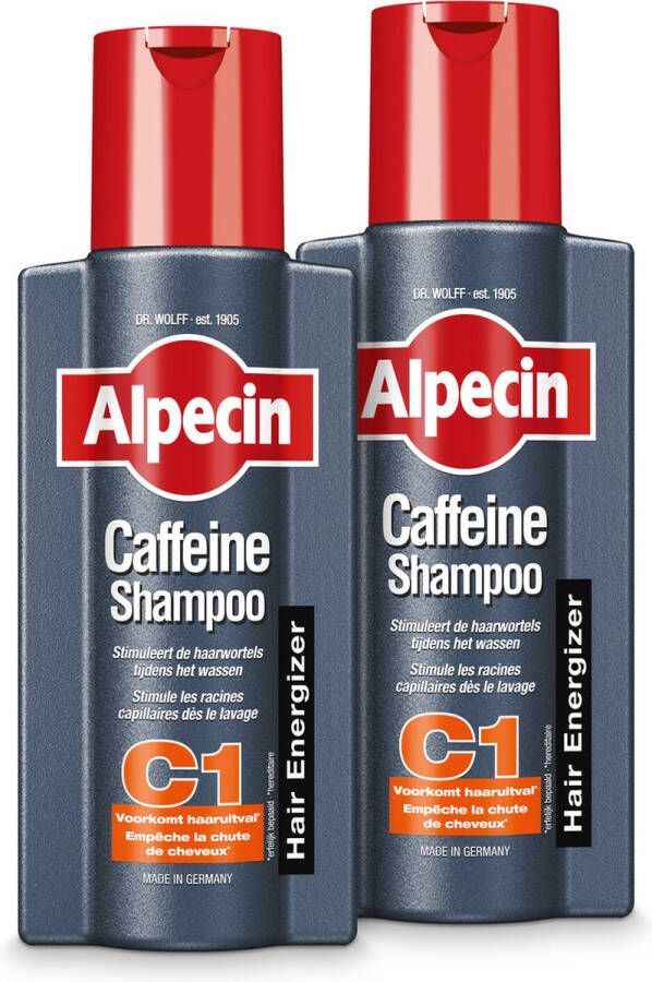 Alpecin Cafeïne Shampoo C1 2x 250ml | Voorkomt en Vermindert Haaruitval | Natuurlijke Haargroei Shampoo voor Mannen