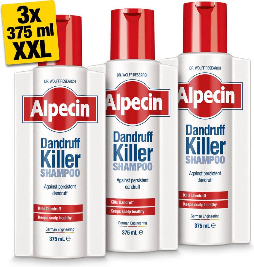 Alpecin Dandruff Killer Anti Roos Shampoo 3x 375ml Effectief verwijdert en voorkomt roos Haarverzorging voor mannen Made in Germany