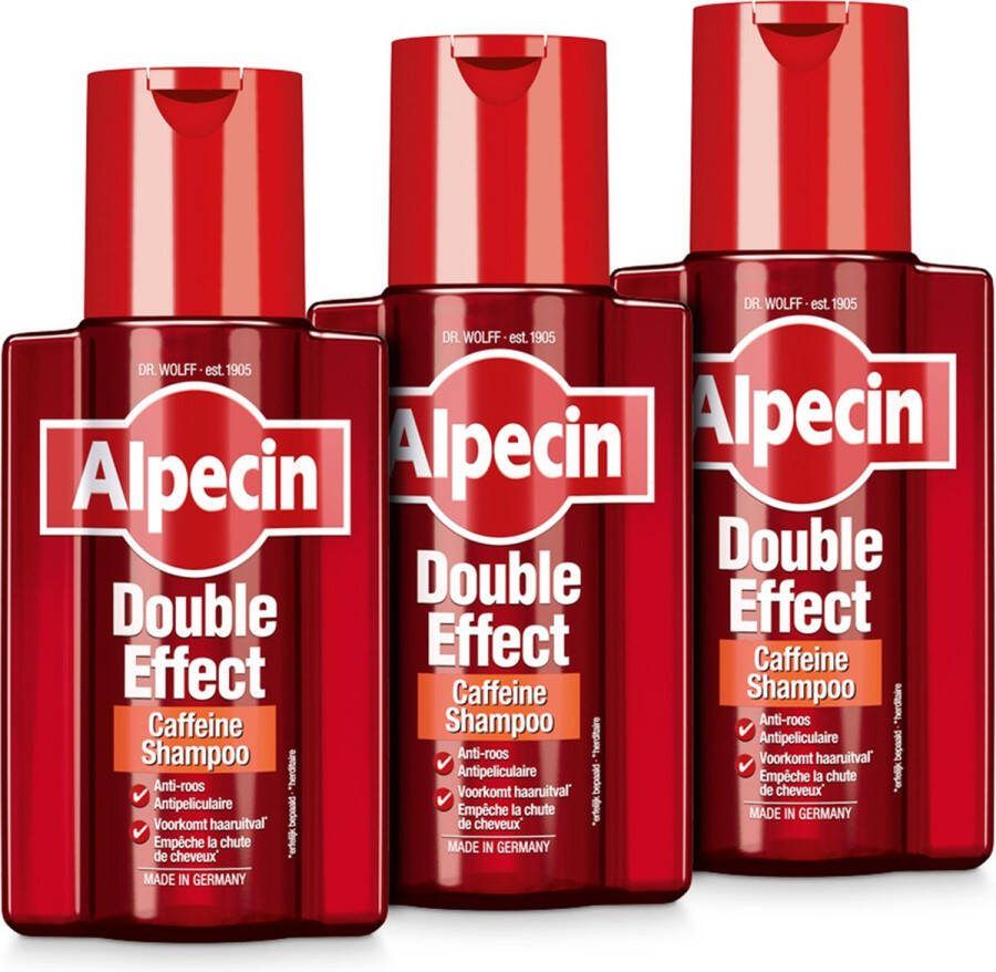 Alpecin Double Effect 3x 200ml Anti roos en natuurlijke haargroei shampoo Voorkomt en Vermindert Haaruitval