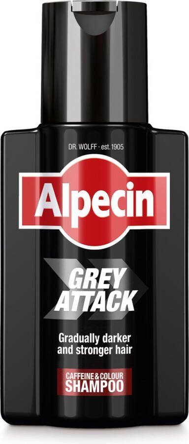Alpecin Grey Attack Cafeïne & Kleur Shampoo voor Mannen 1x 200ml Geleidelijk donkerder en voller haar Natuurlijk ogend kleureffect voor zichtbaar minder grijs haar Tegen dunner wordend haar