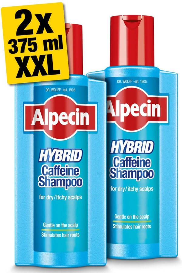 Alpecin Hybrid Shampoo 2x 375ml | Natuurlijke haargroei shampoo voor gevoelige en droge hoofdhuid
