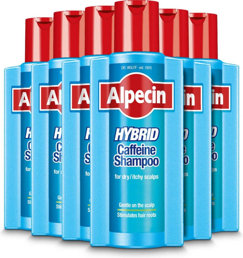 Alpecin Hybrid Shampoo 6x 375ml Natuurlijke haargroei shampoo voor gevoelige en droge hoofdhuid