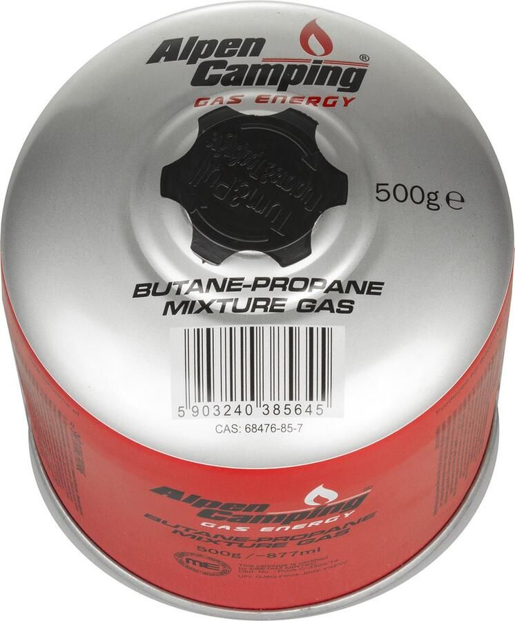 Alpen Camping Gaspatroon K008 877 ml 500 g certificaat: Pi 043 7 16 inch aansluiting voor camping gasfornuis