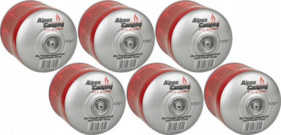 Alpen Camping Set van 6 stuks Gaspatroon K008 877 ml 500 g certificaat: Pi 043 7 16 inch aansluiting voor camping gasfornuis