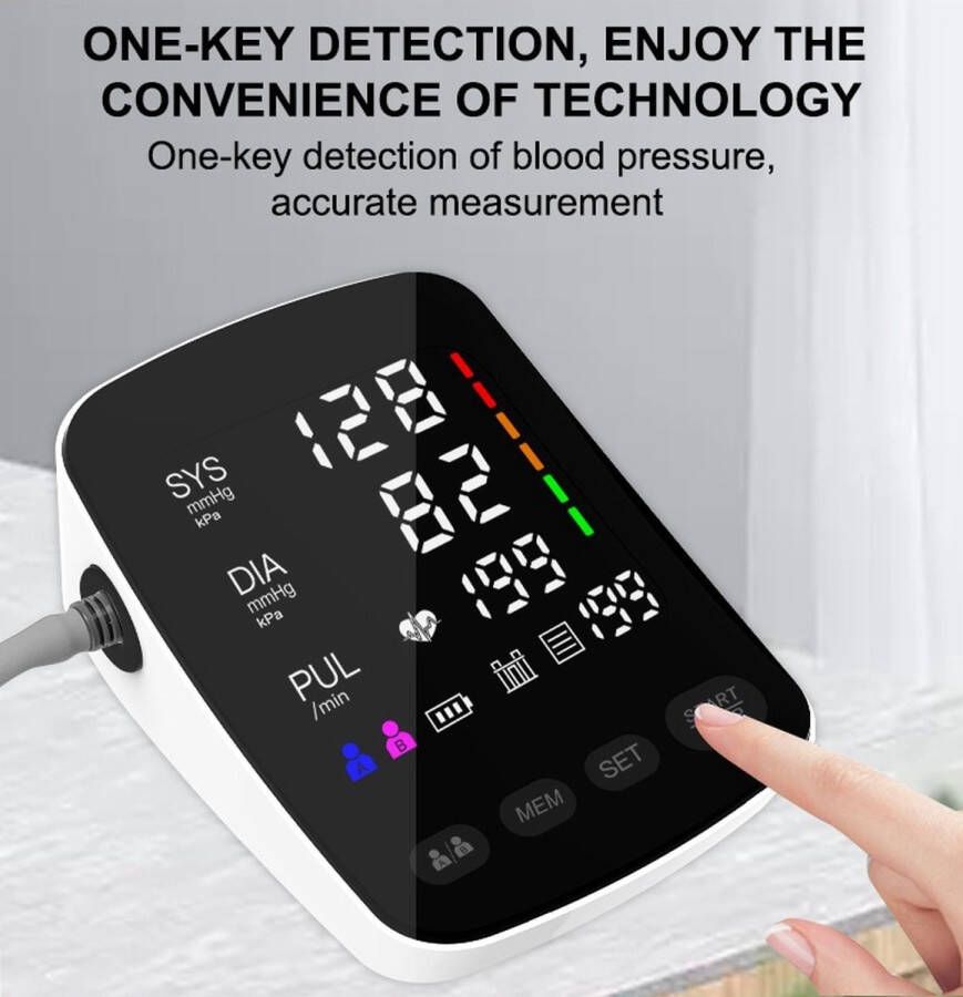 Alpha Bright Bovenarm Bloeddrukmeter Klinisch Gevalideerd Hartslagmeter -Omtrek manchet 22-42cm Blood Pressure Monitor- 5 jaar garantie