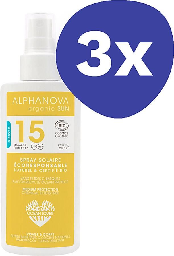 Alphanova Sun BIO SPF 15 Zonnebrand Spray (3x 125g)