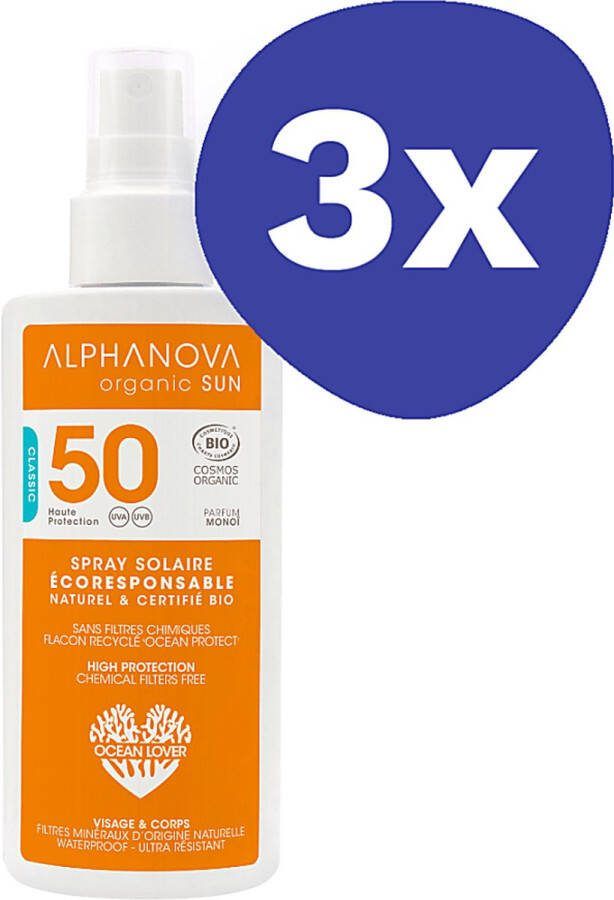 Alphanova Sun BIO SPF 50 Zonnebrand Spray (3x 125g)