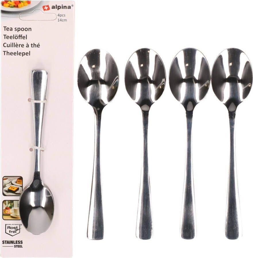 Alpina 16x stuks RVS theelepeltjes koffielepeltjes van 14 cm Vaatwasser bestendig