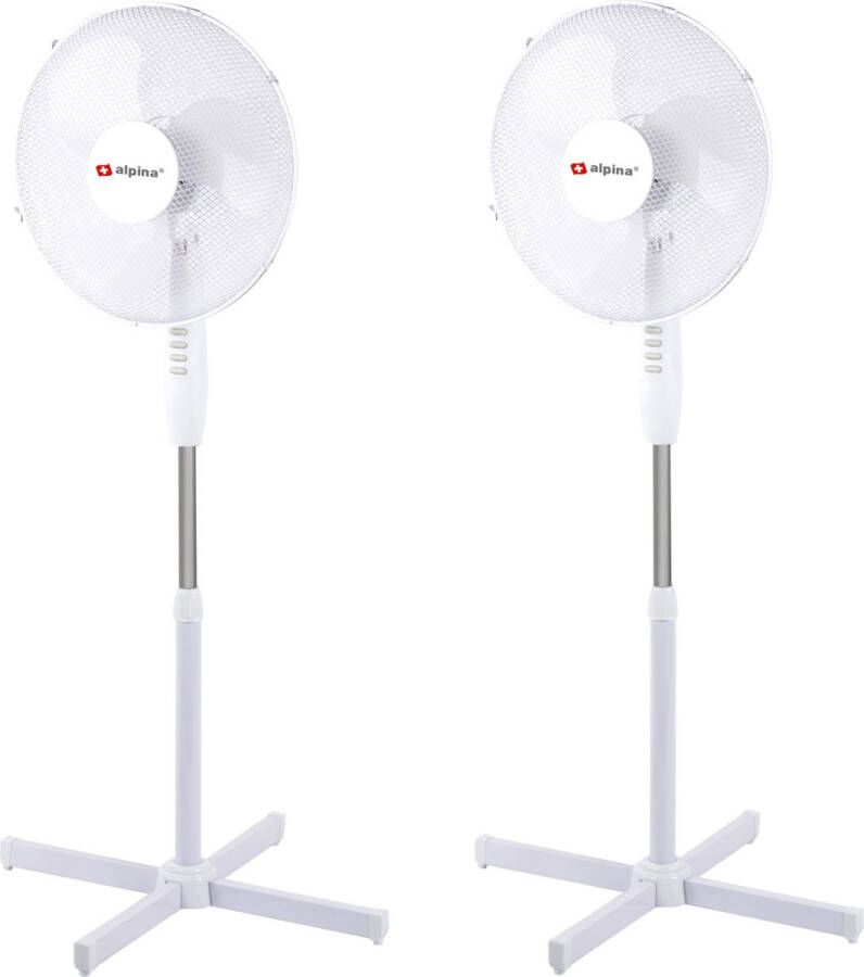 Alpina 2x stuks ventilatoren staand wit 40 cm Statiefventilator 3 standen In hoogte verstelbaar