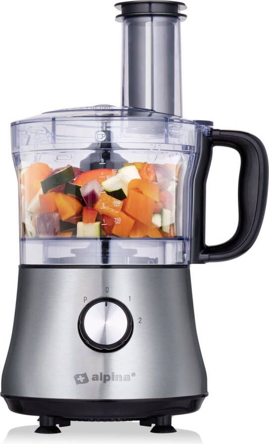 Alpina 3-in-1 Foodprocessor 1L 600W Food Chopper en Keukenmachine 2 Snelheden Hakken Snijden en Raspen Aluminium Zilver