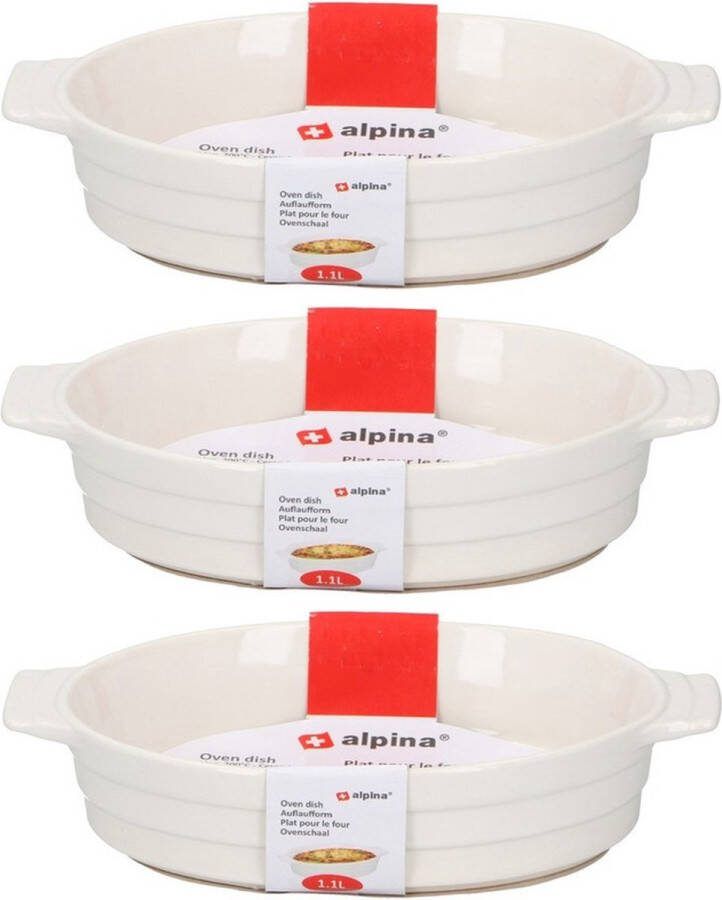 Alpina 3x Ovale ovenschalen keramiek wit 24 cm Braadsledes ovenschalen
