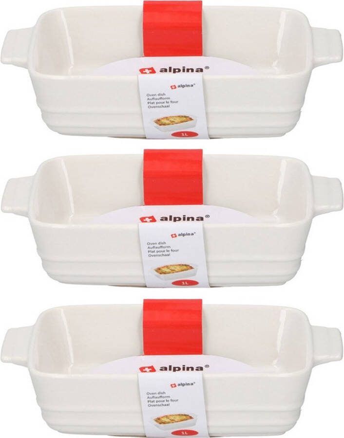 Alpina 3x Rechthoekige ovenschalen keramiek wit 25 cm Braadsledes ovenschalen