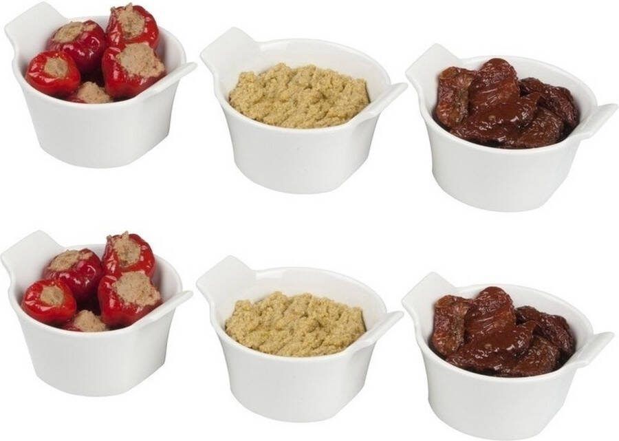 Merkloos Sans marque 6x Serveerschaaltjes voor tapas snacks sausjes en borrelhapjes wit 9 5 x 4 5 cm Tapas schaaltjes snack schalen