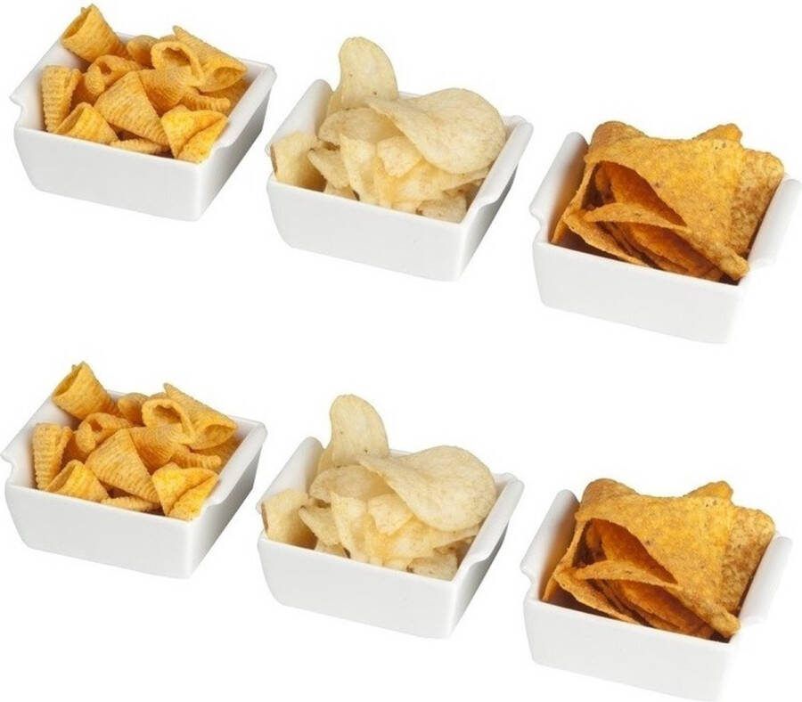 Merkloos Sans marque 6x Serveerschaaltjes voor tapas snacks sausjes en borrelhapjes wit 9 x 4 5 cm Tapas schaaltjes Snackschalen