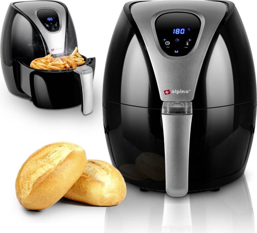 Alpina Airfryer 2 4 L Heteluchtfriteuse met Digitaal Display en Touch Control 4 Personen Air Fryer met Instelbare Temperatuur 80-200°C Hetelucht Friteuse 1500 Watt