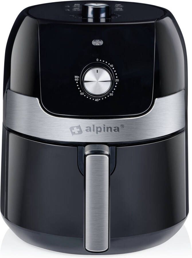 Alpina Airfryer 3.5L Heteluchtfriteuse 2 tot 3 Personen Air Fryer met Instelbare Temperatuur van 80 tot 200°C Hetelucht oven Airfryer Timer tot 60 Minuten 1400W Zwart