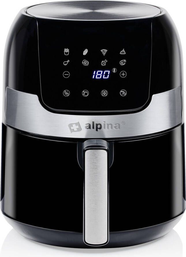 Alpina Airfryer 4.5L- Heteluchtfriteuse voor 2 tot 4 Personen Air Fryer met Instelbare Temperatuur van 80°C tot 200°C Timer tot 60 Minuten Hetelucht Friteuse 1400W Zwart