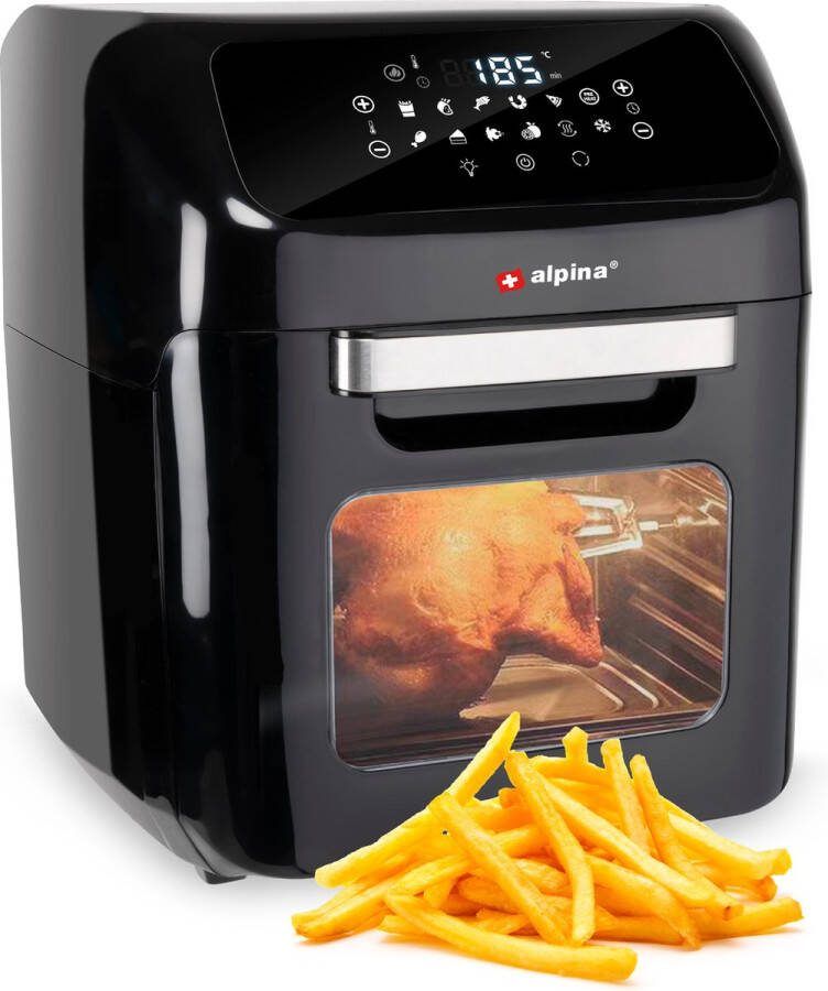 Alpina Airfryer en Hetelucht Friteuse Airfryer XXL 12 L Inhoud 1800W Heteluchtoven met Bak en Grillfunctie Incl. Airfryer Accessoires waaronder Rotisserie Spit en Spitvorken