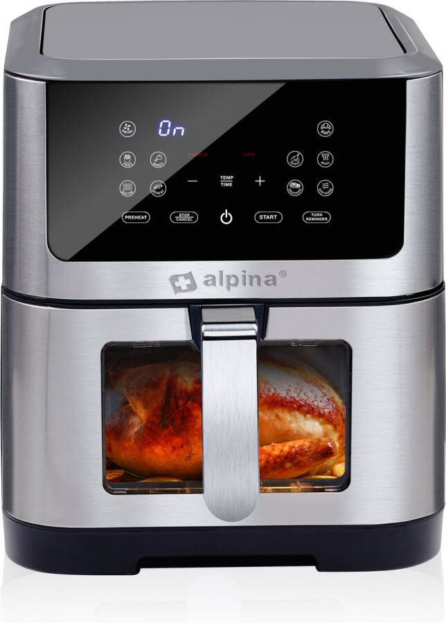 Alpina Airfryer XXL Airfryer Oven en Heteluchtfriteuse 8L Instelbare Temperatuur van 80 tot 200°C Timer tot 120 Minuten 1800W Digitaal Display Zilver