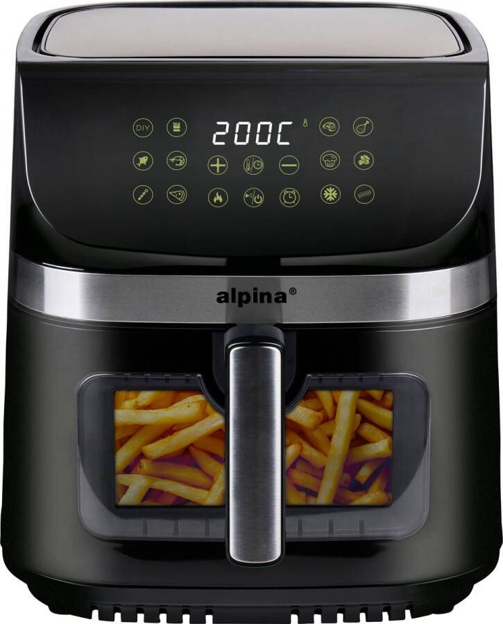 Alpina Airfryer XXL Heteluchtfriteuse 9L Air Fryer met Digitaal Display Hetelucht Friteuse met Timer en Temperatuur 60 tot 200℃ met 8 Kookprogramma's en Kijkvenster Zwart