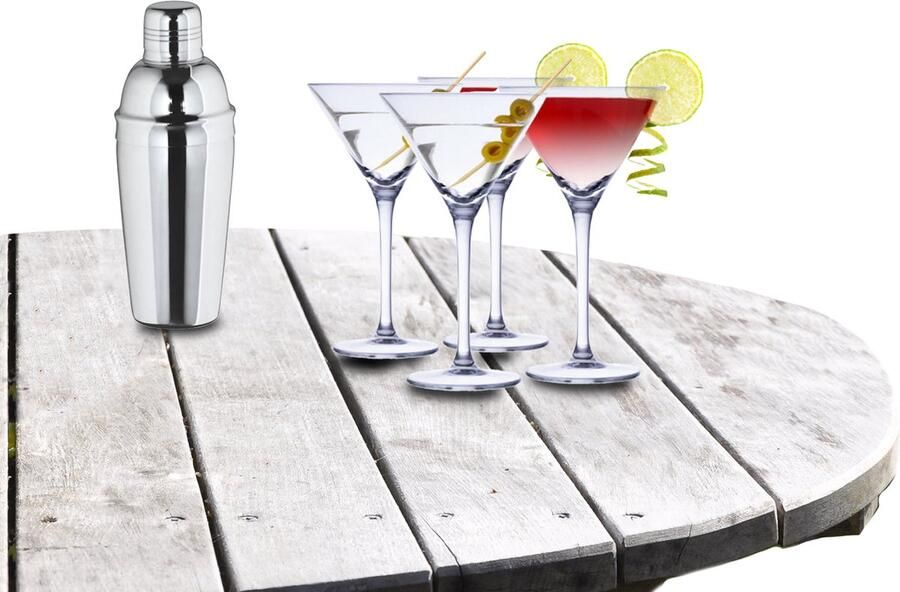 Alpina Cocktailshaker 500 ML set met 4x stuks Martini cocktailglazen 220 ml