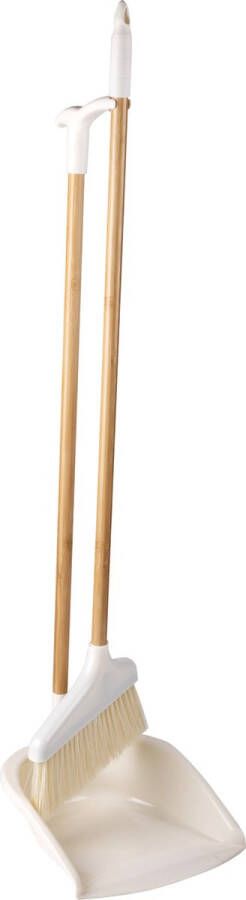 Alpina Stoffer en blik met lange steel 92 cm wit met bamboe steel Stoffer en blik