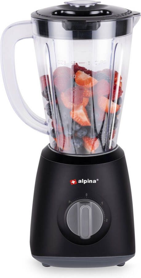 Alpina Blender Smoothie 1 5 Liter Smoothie Maker 400 Watt Keukenmixer met Turbofunctie Mixer met Kunststof Kan RVS Messen Zwart