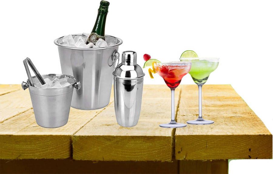 Alpina Complete bar set met 4x Margarita cocktailglazen en cocktailshaker Cocktailglazen