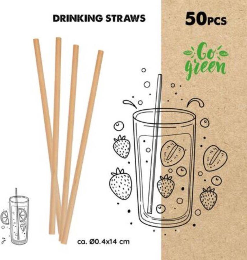 Alpina Duurzame Wegwerp Drinkrietjes Set van 50 Natuurlijke Tarwe Rietjes