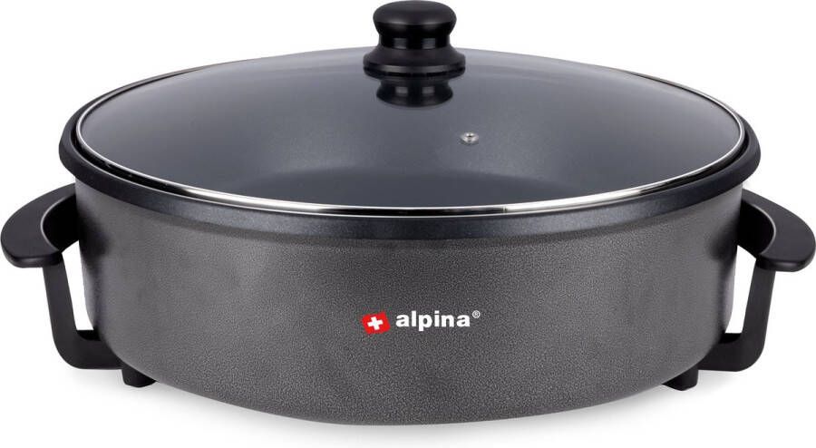 Alpina Elektrische Hapjespan met Deksel Partypan 42cm Snackpan XXL Grillpan Anti-aanbaklaag en Thermostaat 1500W