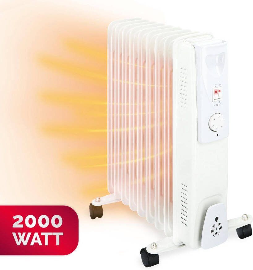 Alpina Elektrische Olieradiator YL-A07S09 2000W Elektrische Kachel Instelbare Thermostaat Op Wieltjes Koord Opslagruimte Oververhittingsbeveiliging Wit