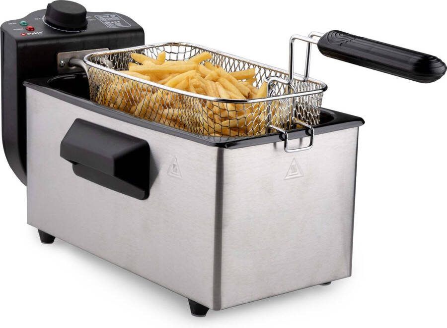 Alpina Friteuse Frituurpan 3 Liter 2000 Watt Roestvrij Staal Met Thermostaatknop