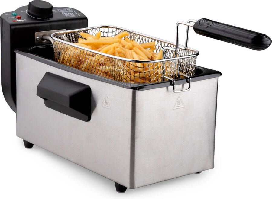 Alpina Friteuse Frituurpan 3 Liter 2000 Watt Roestvrij Staal Met Thermostaatknop