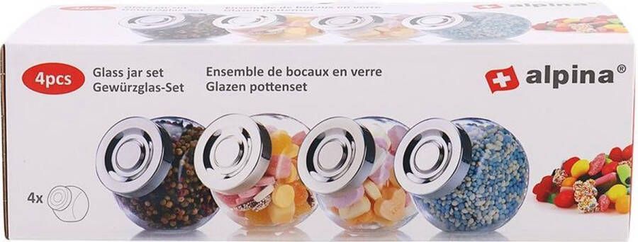 Alpina | glazen voorraadpotjes met deksel | set van 4 glazen potjes met deksel | kruidenpotjes | snoeppotjes |